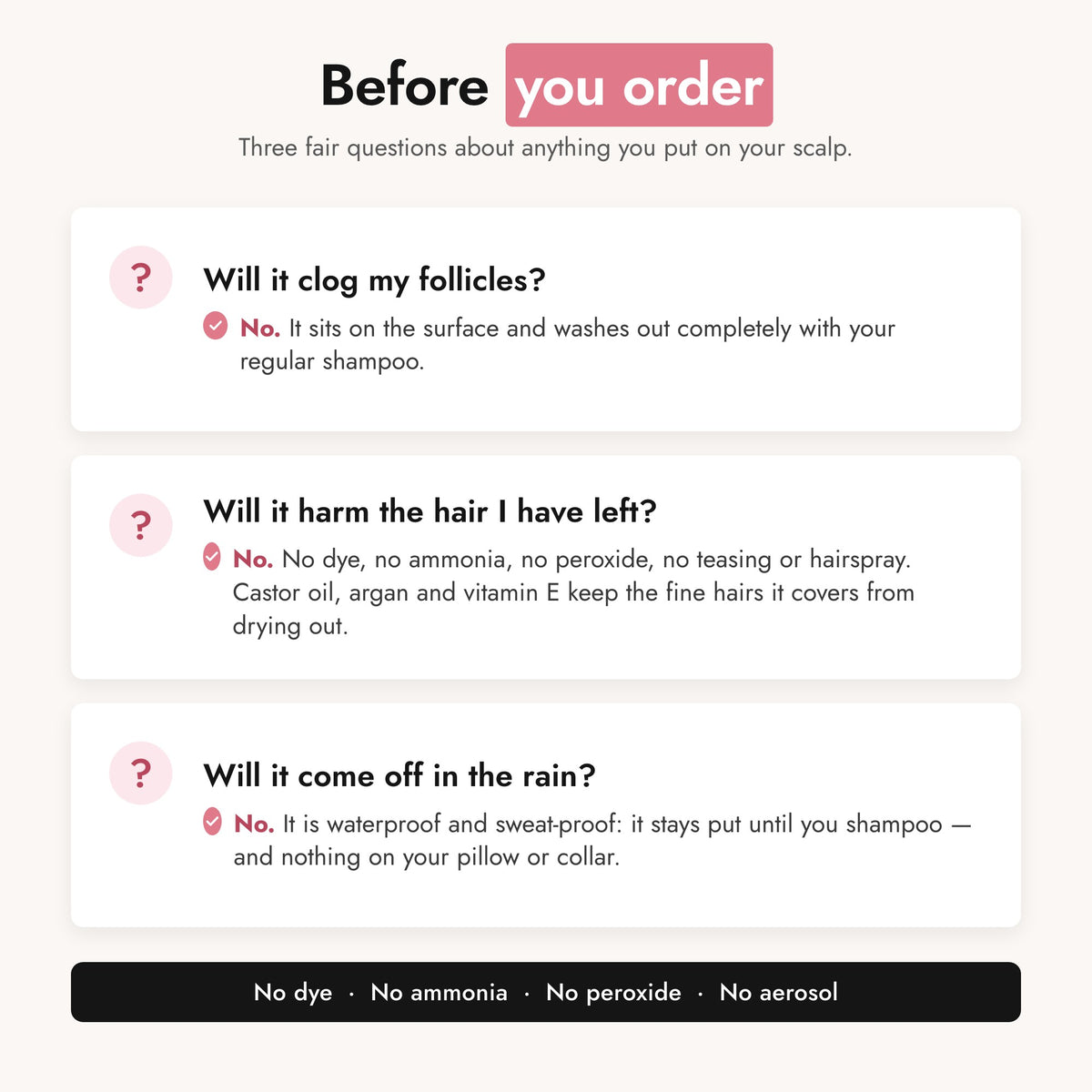 Before you order: three fair questions about anything you put on your scalp