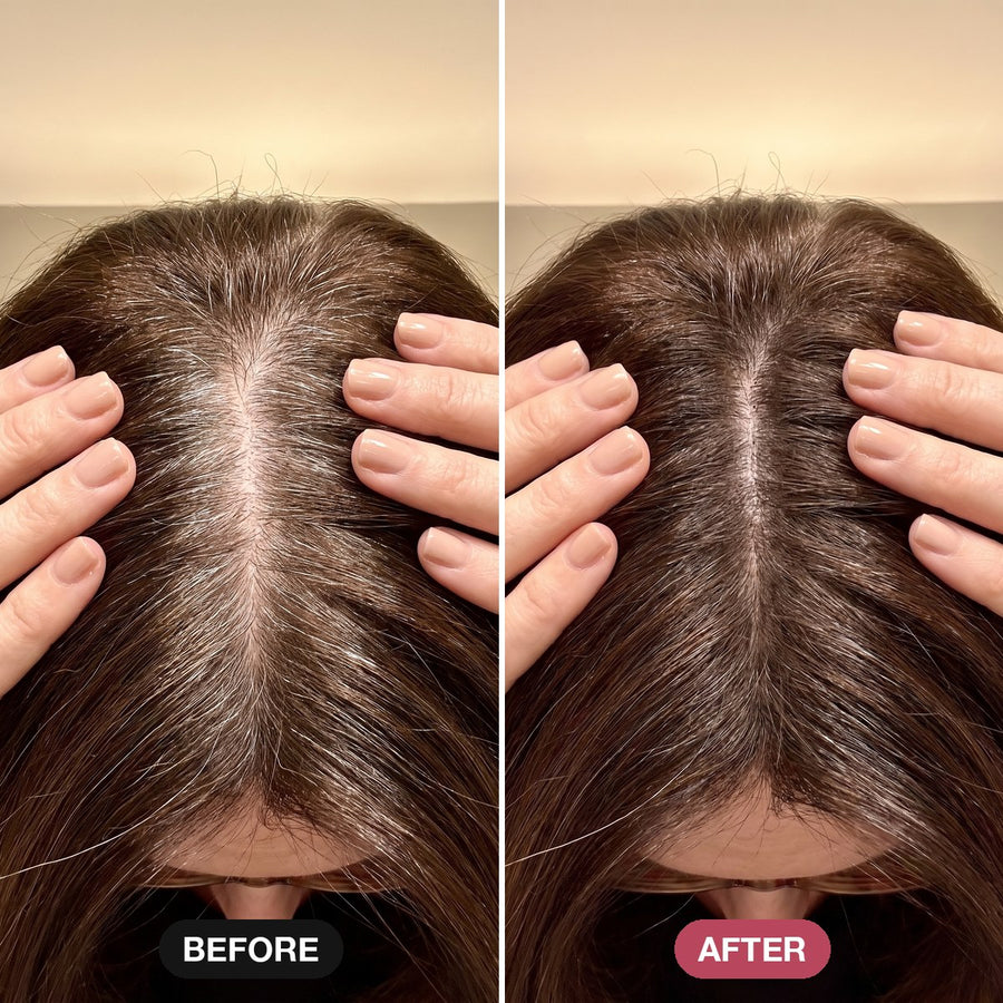 Dark brown with gray roots, widening part