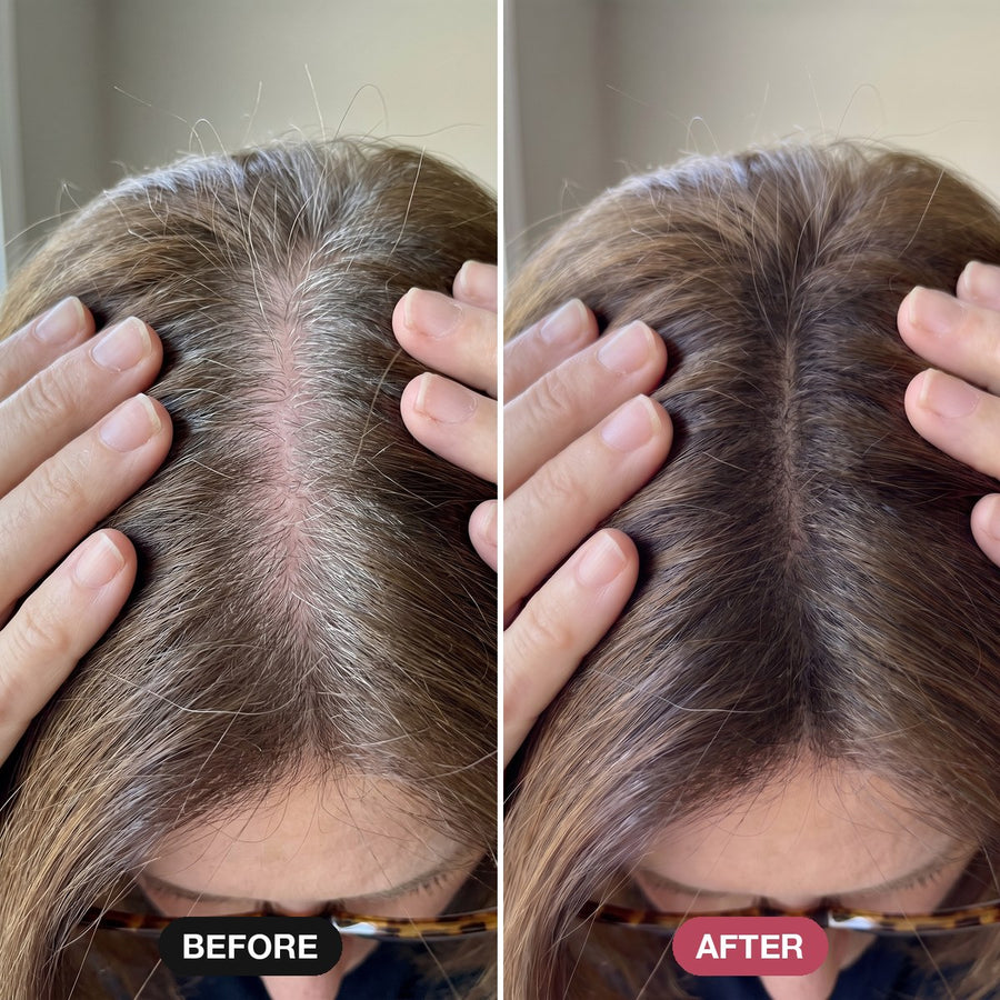 Brown with gray roots, pink part