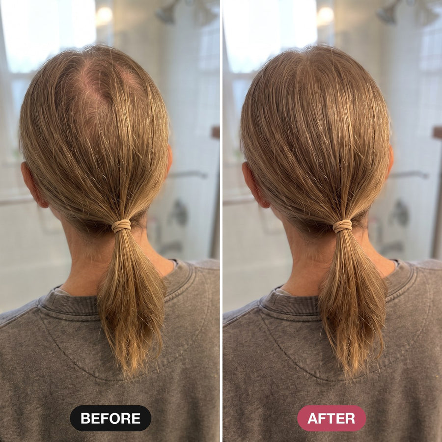 Thin ponytail, scalp at the crown