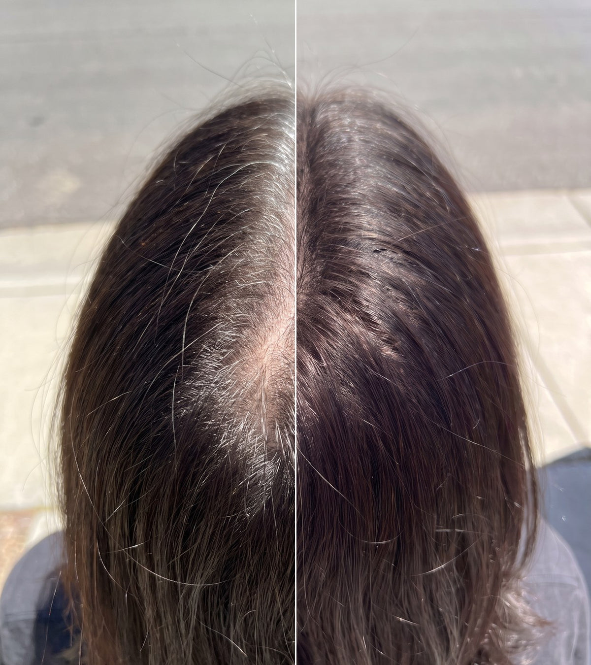 Half done: left before, right after one dab along the part